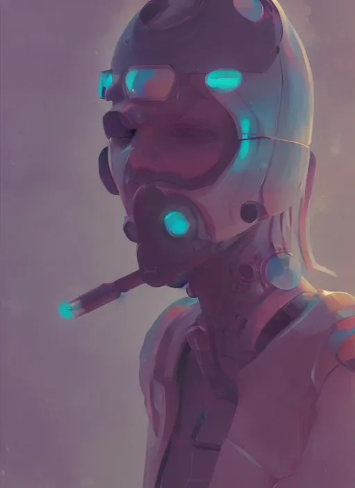 Prompt: concept art close up pourpre cyberpunk character, by shinji aramaki, by christopher balaskas, by krenz cushart