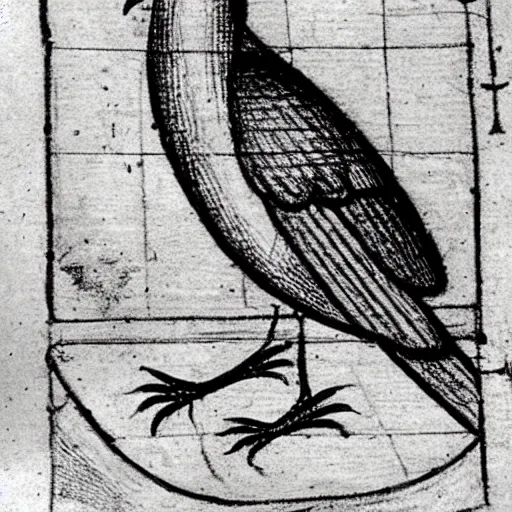 Image similar to medieval sketch of an exhausted anthropomorphic bird