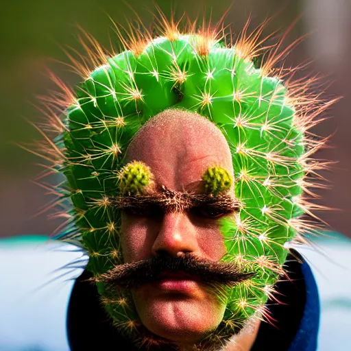 Image similar to cactus grown on man's face instead of beards, 5 0 mm