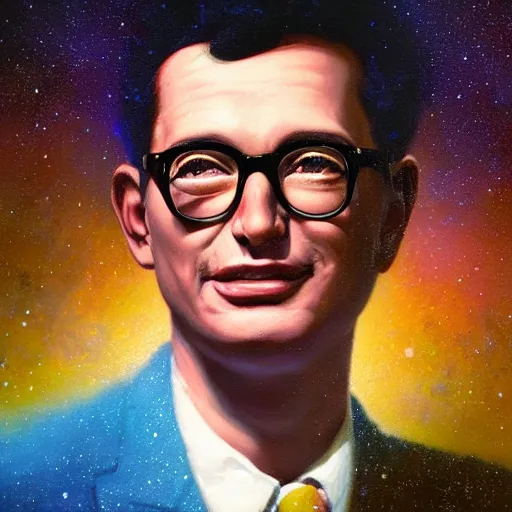 Prompt: UHD tonalism cosmic painting of Buddy Holly, by Antonio Caparo and Ferdinand Knab and Greg Rutkowski, UHD, photorealistic, trending on artstation, trending on deviantart