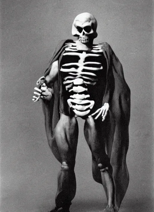 Image similar to old photo of an overweight skeletor