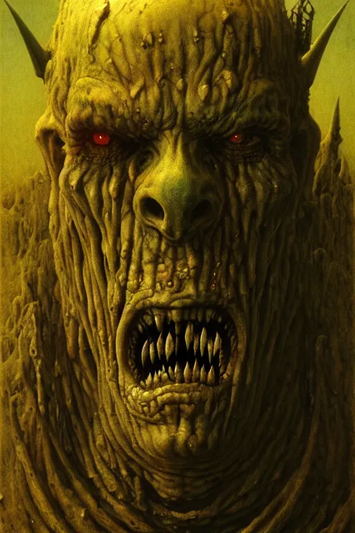 Prompt: brutal scary terrifying ugly monstrous barbarian goblin horror portrait by beksinski and jean delville, slimy pus oozing, unreal engine 5, photorealism, hd quality, 8 k resolution, cinema 4 d,