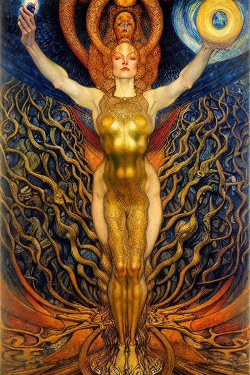 Image similar to Divine Chaos Engine by Karol Bak, Jean Delville, William Blake, Gustav Klimt, and Vincent Van Gogh, symbolist, visionary