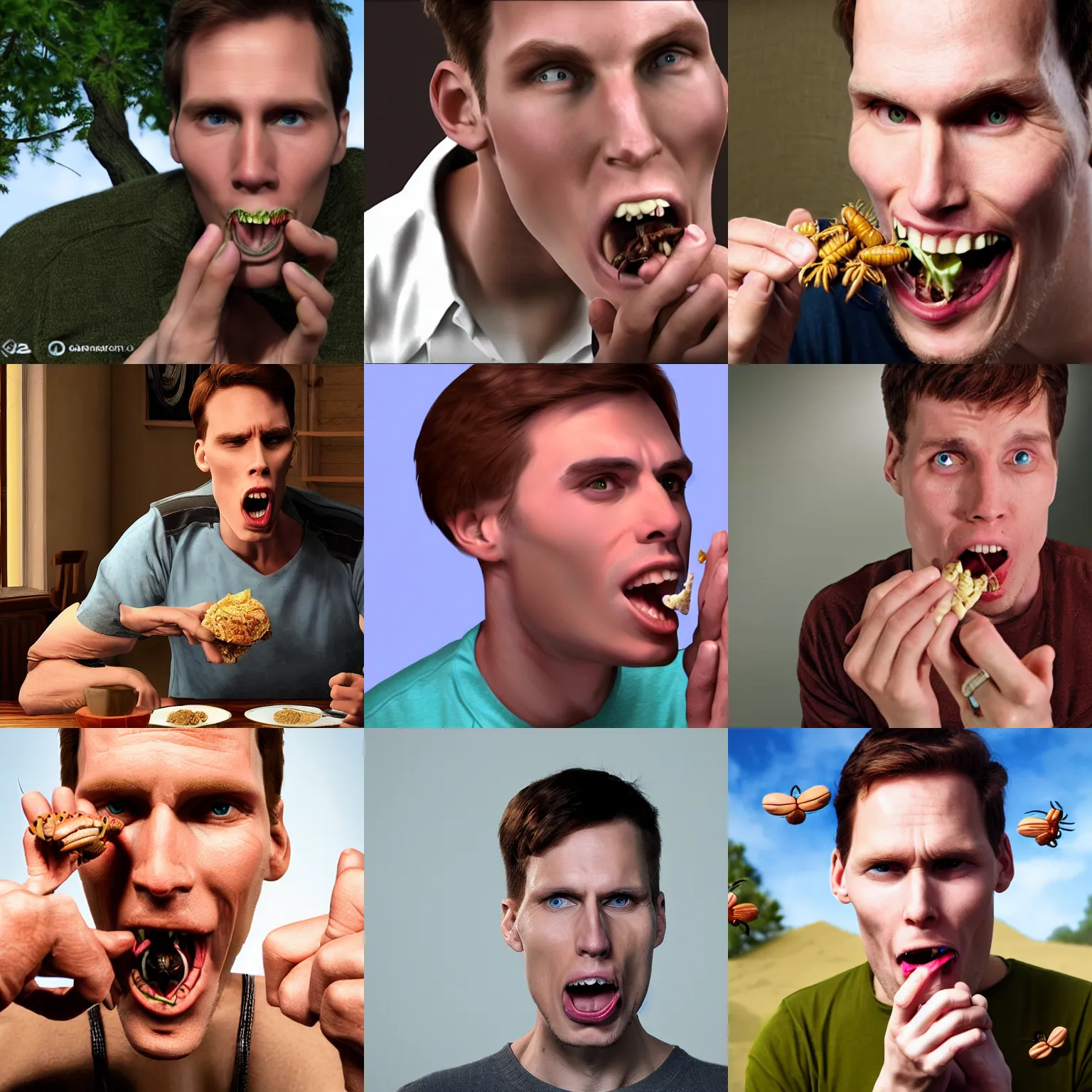 Prompt: jerma eating bugs, 4k, photorealistic