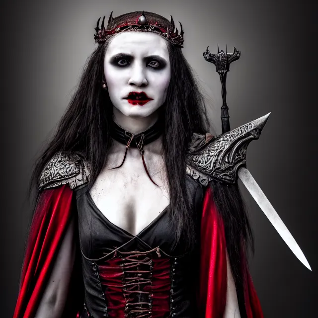 Prompt: photo of a vampire warrior queen highly detailed 8 k hdr smooth sharp focus high resolution award - winning photo