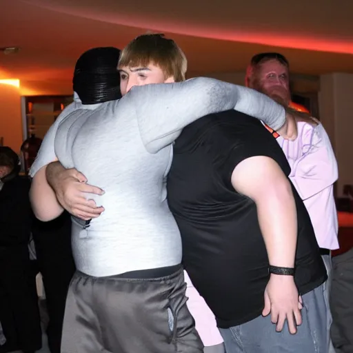 Image similar to morbidly obese man hugging justin bieber