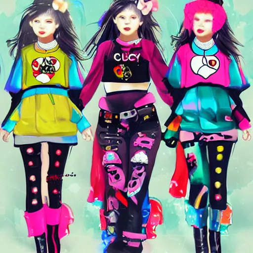 cybercore hello Kitty fashion, gucci catwalk, oil, Stable Diffusion