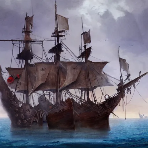 Image similar to captain philips pirates, detailed matte painting by anton pieck, deviantart contest winner, fantasy art, concept art, official art, matte drawing