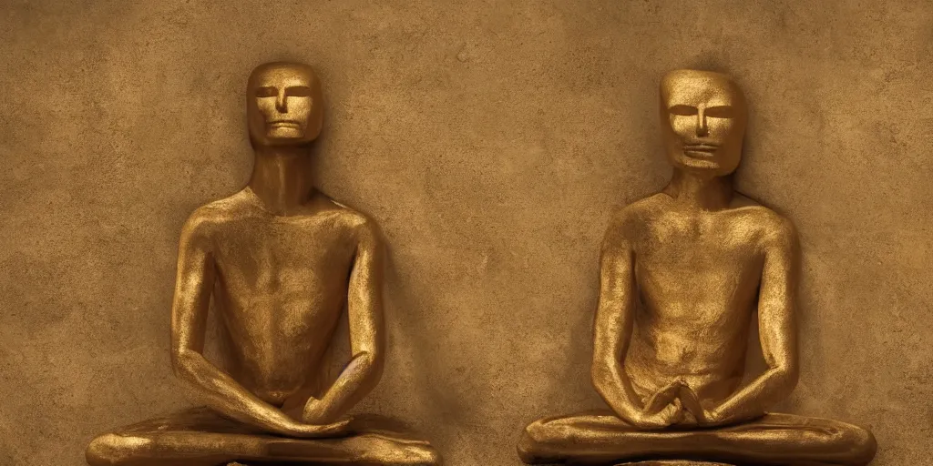 Image similar to golden faceless man in meditation position