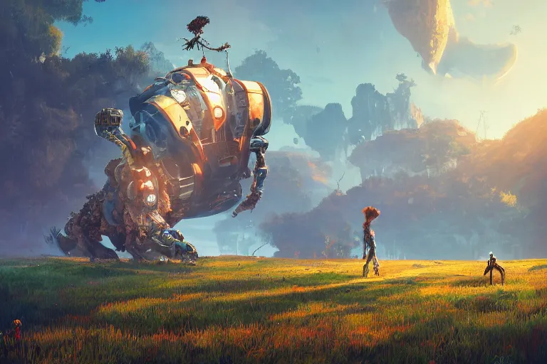 Image similar to gediminas pranckevicius machine mecanical creature robot of horizon forbidden west horizon zero dawn radiating a glowing aura global illumination ray tracing hdr fanart arstation by ian pesty and alena aenami artworks in 4 k