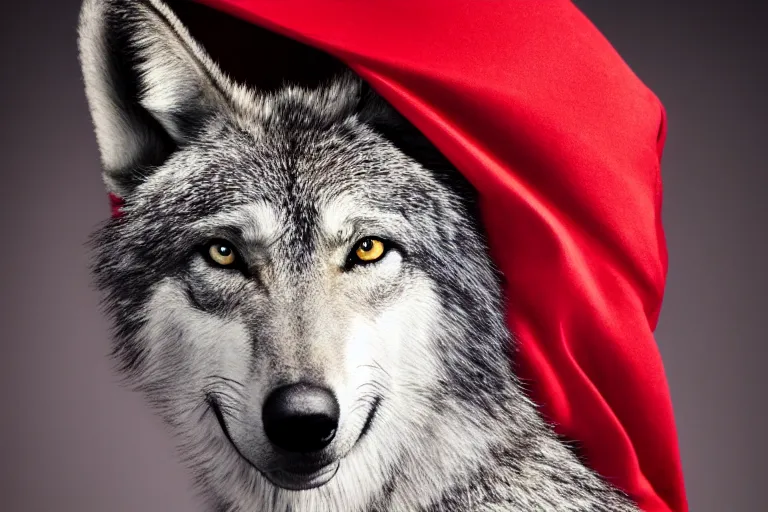 Prompt: a highly detailed cinematic headshot portrait color photograph of red riding hood facing a wolf, ultra realistic, depth, beautiful lighting, by richard avedon and annie leibovitz and arnold newman, photorealistic, hyperrealistic, octane, epic composition, hasselblad camera, 5 0 mm, sharp focus, perfect facial symmetry