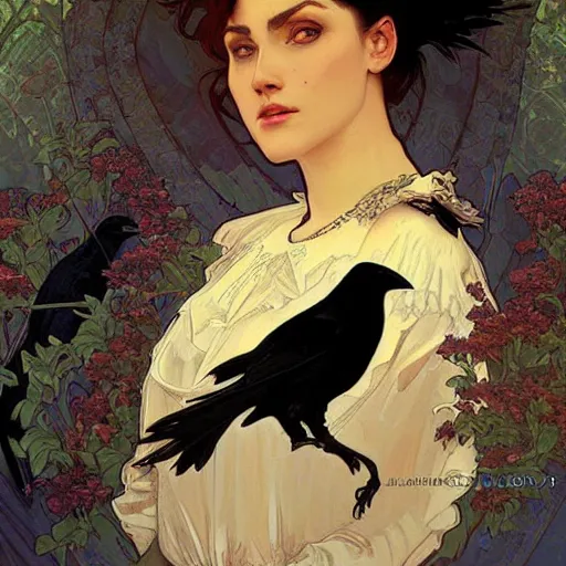 Image similar to beautiful victorian raven digital painting, art by artgerm and greg rutkowski, alphonse mucha, cgsociety