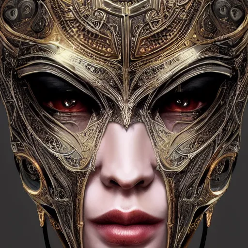 Image similar to Very very very very highly detailed epic photo of face with venetian mask, intricate, dystopian, sci-fi, extremely detailed, digital painting, artstation, concept art, smooth, sharp focus, illustration, intimidating lighting, incredible art by Artgerm