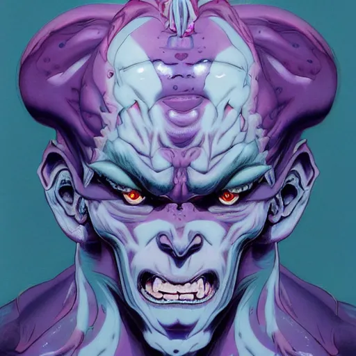 Prompt: prompt : purple oni demon portrait soft light painted by james jean and katsuhiro otomo and erik jones, inspired by evangeleon anime, smooth face feature, intricate oil painting, high detail illustration, sharp high detail, manga and anime 1 9 9 9