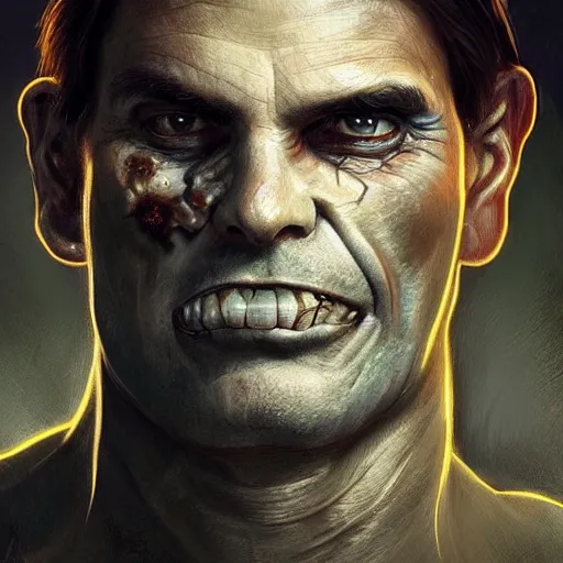 Image similar to ultra realistic illustration, jair bolsonaro as a rotting zombie, emotionless, fantasy, intricate, horror, highly detailed, digital painting, artstation, concept art, sharp focus, illustration, art by artgerm and greg rutkowski and alphonse mucha