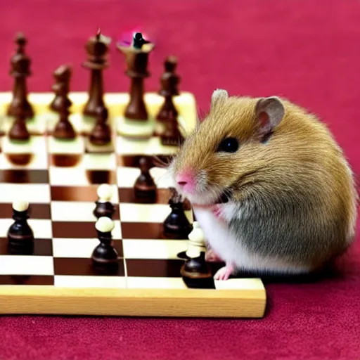 Prompt: a hamster playing chess