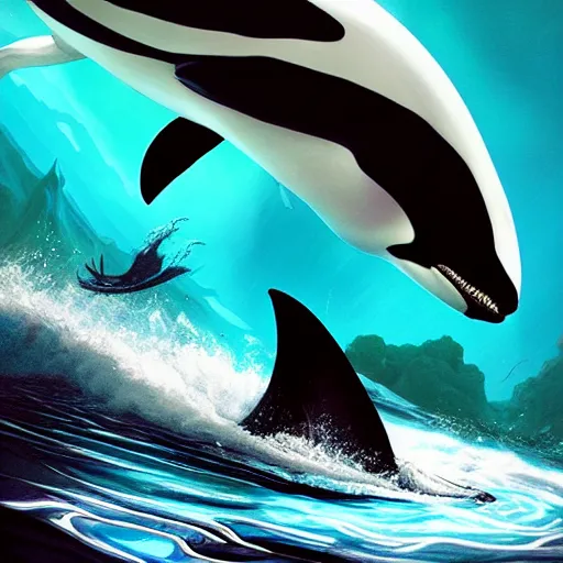 Image similar to an angry orca in water, apex predator. intricate, epic lighting, cinematic composition, hyper realistic, 8 k resolution, unreal engine 5, by artgerm, tooth wu, dan mumford, beeple, wlop, rossdraws, james jean, marc simonetti, artstation