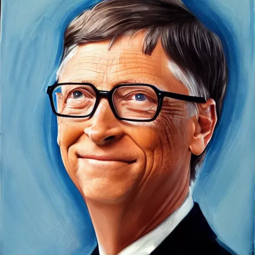 Prompt: Bill Gates with an earring, oil portrait