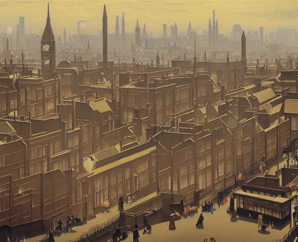 Prompt: achingly beautiful oil painting of 1 8 6 0 s london by kawase, hopper, and dali. detailed, intricate.