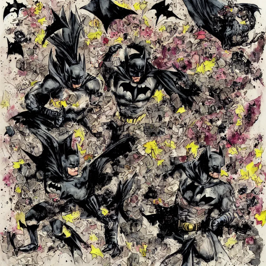 Prompt: Batman and squirrel-man, dark psychedelic watercolor by David Choe