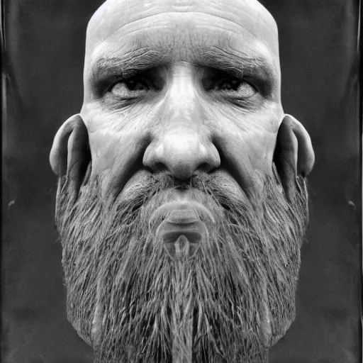 Prompt: a black and white portrait photo of an old cyclop man, very detailed, high contrast