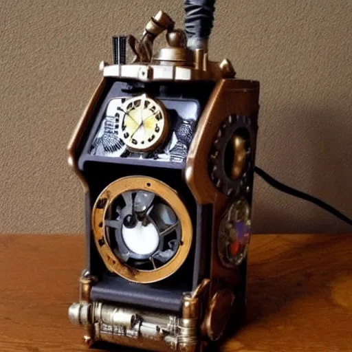 Prompt: steampunk desktop computer