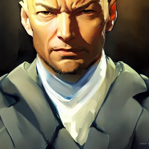 Image similar to Greg Manchess portrait painting of Professor Xavier as Overwatch character, medium shot, asymmetrical, profile picture, Organic Painting, sunny day, Matte Painting, bold shapes, hard edges, street art, trending on artstation, by Huang Guangjian and Gil Elvgren and Sachin Teng