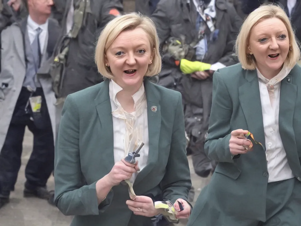 Image similar to liz truss made of nuclear warheads