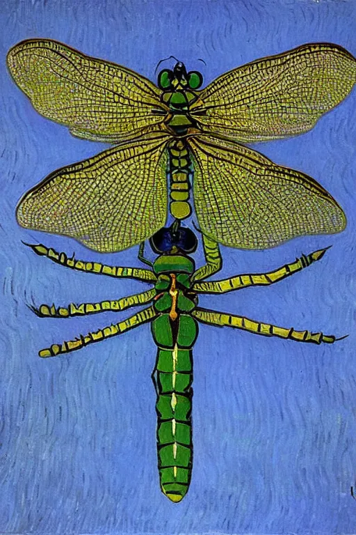 Image similar to symmetrical!!! looking at the camera!! dragonfly!! by vincent van gogh