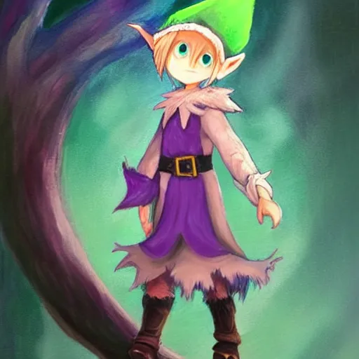 Image similar to little elf boy, purple tunic, white soft hair. light color palate, detailed soft painting, made in abyss art style, anatomically correct