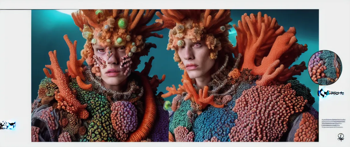 Image similar to hyperrealist highly detailed english medieval portrait of high fashion monster wearing reef armor, radiating atomic neon corals, concept art pascal blanche dramatic studio lighting 8k wide angle shallow depth of field