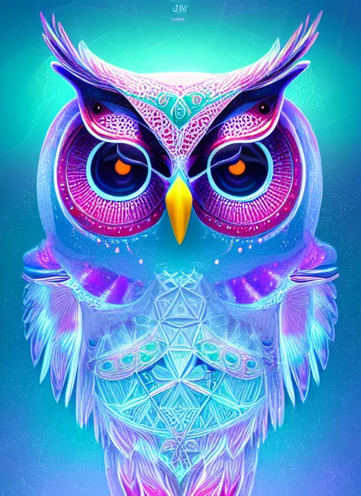 Image similar to symmetry!! product render poster vivid colors divine proportion owl, ice and snow, glowing fog intricate, elegant, highly detailed, digital painting, artstation, concept art, smooth, sharp focus, illustration,