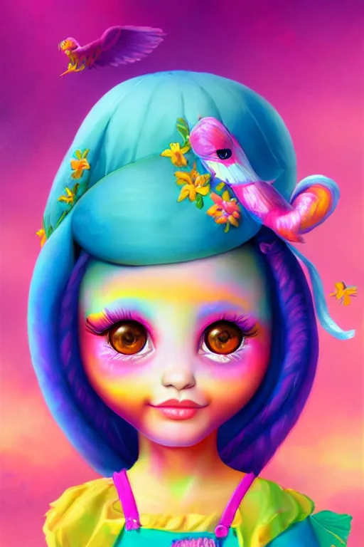 Image similar to matte sharp painting cute little girl lowbrow, painted by mark rydel artstation behance storybook lisa frank