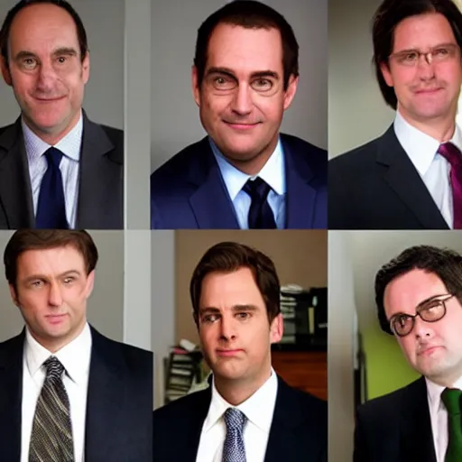 Image similar to characters of the office as investment bankers, ultra detailed, soft lighting