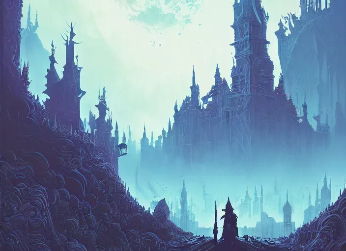 Image similar to bloodborne kingdom by android jones and petros afshar, tom whalen, james gilleard
