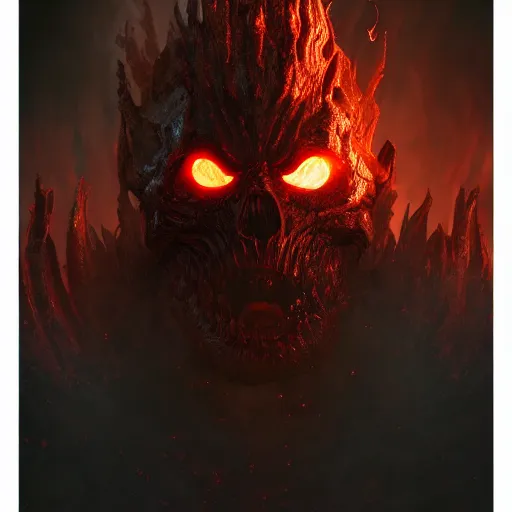 Image similar to a doom lord by an erupting volcano, au naturel, hyper detailed, digital art, trending in artstation, cinematic lighting, studio quality, smooth render, unreal engine 5 rendered, octane rendered, art style by klimt and nixeu and ian sprigger and wlop and krenz cushart