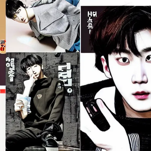 Image similar to jung jaehyun, mark lee, johnny suh, foreign swaggers, neo culture technology, art by kim jung gi