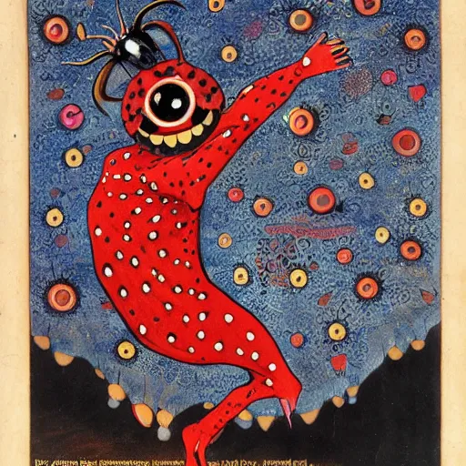 Prompt: ladybug as a monster, qajar art style, scary atmosphere, nightmare - like dream