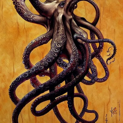 Image similar to tentacles, octopus, drawn by karol bak