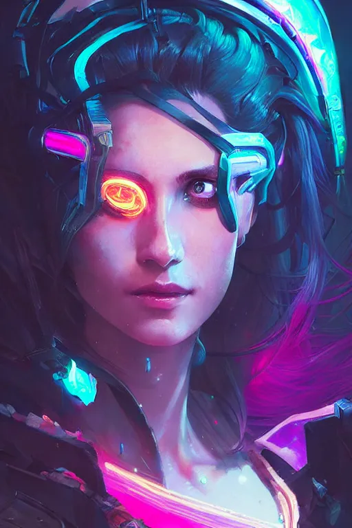 Prompt: diana from league of legends, cyberpunk futuristic neon. moon glowing in background, decorated with traditional japanese ornaments by ismail inceoglu dragan bibin hans thoma greg rutkowski alexandros pyromallis nekro rene maritte illustrated, perfect face, fine details, realistic shaded, fine - face, pretty face, masterpiece