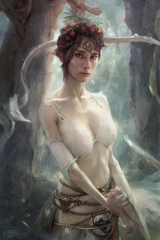 Prompt: an upper body portrait of a beautiful elf princess, oil painting, by Fernanda Suarez and and Edgar Maxence and greg rutkowski julie bell