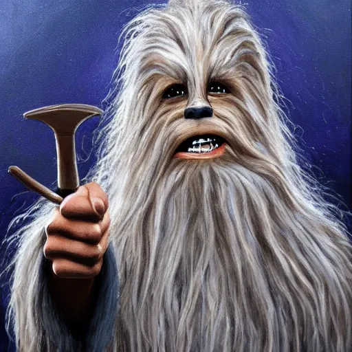 Image similar to gandalf as chewbacca, painting