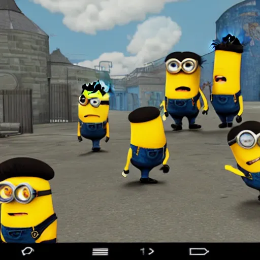 Image similar to despicable me minions playing counter strike; global offensive, game screenshot