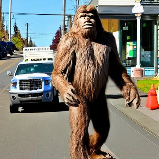 Image similar to bigfoot walking down the street in downtown Bremerton Washington