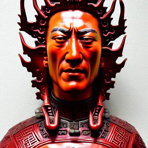 Image similar to museum van damm portrait statue monument made from chinese porcelain brush face hand painted with iron red dragons full - length very very detailed intricate symmetrical well proportioned