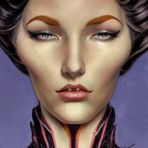 Image similar to a streamline moderne, art nouveau, multi - racial portrait in the style of charlie bowater, and in the style of donato giancola, and in the style of charles dulac. intelligent, expressive eyes. symmetry, ultrasharp focus, dramatic lighting, semirealism, intricate symmetrical ultrafine background detail.