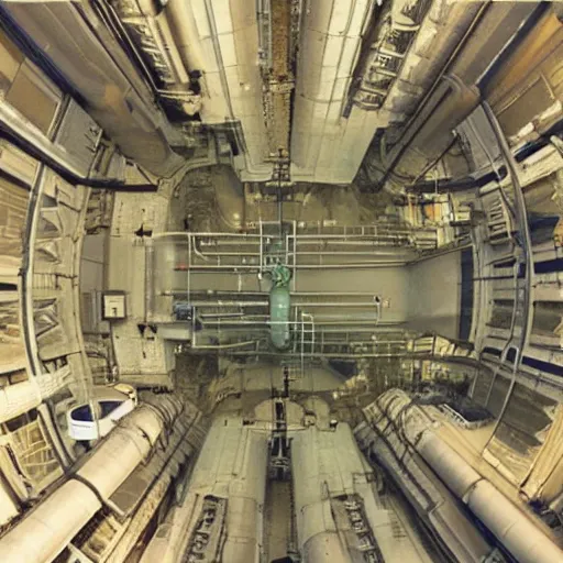 Image similar to photo of an upsidedown nuclear power plant inception cinematic