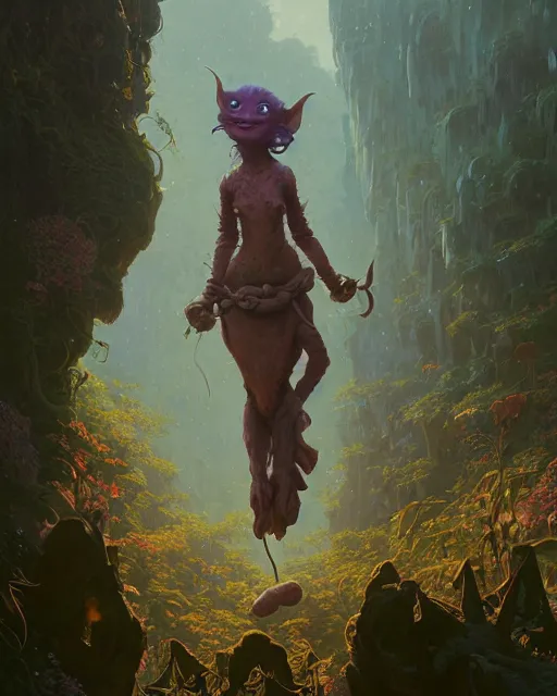 Image similar to highly detailed surreal vfx portrait of a fearless goblins in a fairytale world, stephen bliss, unreal engine, greg rutkowski, loish, rhads, beeple, makoto shinkai and lois van baarle, ilya kuvshinov, rossdraws, tom bagshaw, alphonse mucha, global illumination, detailed and intricate environment