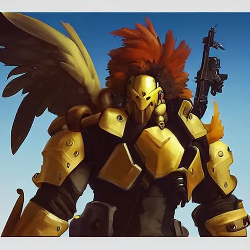 Image similar to greg manchess portrait painting of fully armored chocobo as overwatch character, medium shot, asymmetrical, profile picture, organic painting, sunny day, matte painting, bold shapes, hard edges, street art, trending on artstation, by huang guangjian and gil elvgren and sachin teng