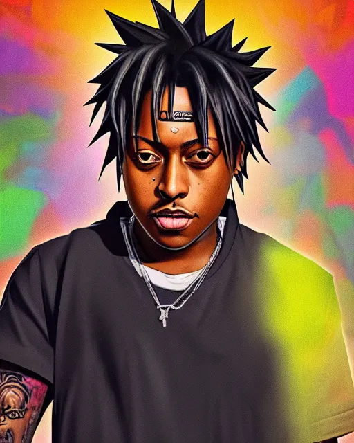 Image similar to juice wrld rapper rockstar legend highly detailed photo realistic naruto award winning character design digital art